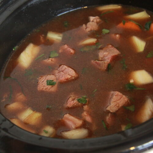 Slow cooker beef stew and dumplings